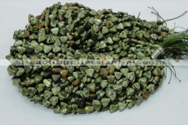 CPS30 15.5 inches 10*10mm triangle green peacock stone beads