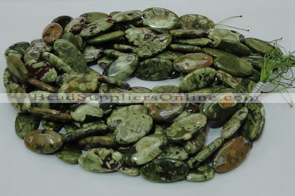 CPS46 15.5 inches 15*30mm oval green peacock stone beads wholesale