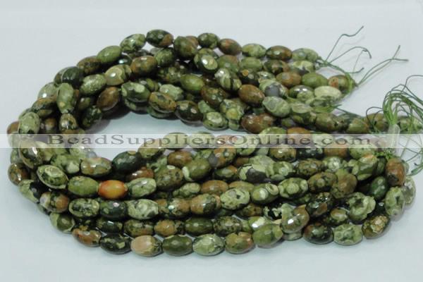 CPS68 15.5 inches 10*15mm faceted rice green peacock stone beads