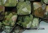 CPS74 15.5 inches 15*15mm faceted rhombic green peacock stone beads