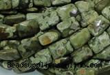 CPS78 15.5 inches 10*14mm faceted rectangle green peacock stone beads