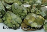 CPS80 15.5 inches 15*20mm faceted rectangle green peacock stone beads