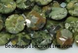 CPS85 15.5 inches 14mm faceted flat round green peacock stone beads