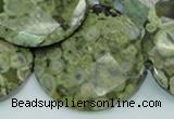 CPS88 15.5 inches 40mm faceted flat round green peacock stone beads