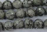 CPT114 15.5 inches 12mm faceted round grey picture jasper beads