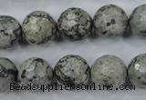 CPT115 15.5 inches 14mm faceted round grey picture jasper beads