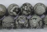 CPT116 15.5 inches 16mm faceted round grey picture jasper beads