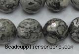 CPT117 15.5 inches 18mm faceted round grey picture jasper beads