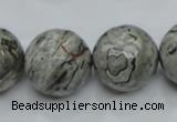 CPT118 15.5 inches 20mm faceted round grey picture jasper beads