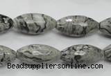 CPT122 15.5 inches 10*20mm faceted rice grey picture jasper beads