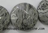 CPT127 15.5 inches 30mm faceted coin grey picture jasper beads