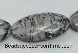 CPT128 15.5 inches 20*40mm faceted oval grey picture jasper beads