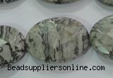 CPT129 15.5 inches 22*30mm faceted oval grey picture jasper beads