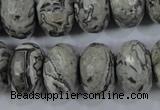 CPT135 15.5 inches 12*20mm faceted rondelle grey picture jasper beads