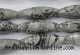 CPT136 15.5 inches 10*30mm faceted rice grey picture jasper beads