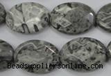 CPT147 15.5 inches 18*25mm faceted oval grey picture jasper beads