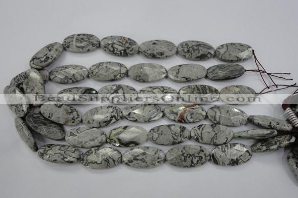 CPT148 15.5 inches 15*30mm faceted marquise grey picture jasper beads