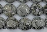 CPT165 15.5 inches 16mm flat round grey picture jasper beads