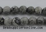 CPT187 15.5 inches 6mm faceted round grey picture jasper beads