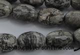 CPT195 15.5 inches 13*18mm faceted rice grey picture jasper beads