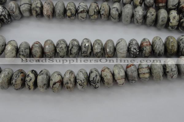 CPT197 15.5 inches 9*16mm faceted rondelle grey picture jasper beads