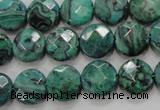 CPT232 15.5 inches 12mm faceted coin green picture jasper beads