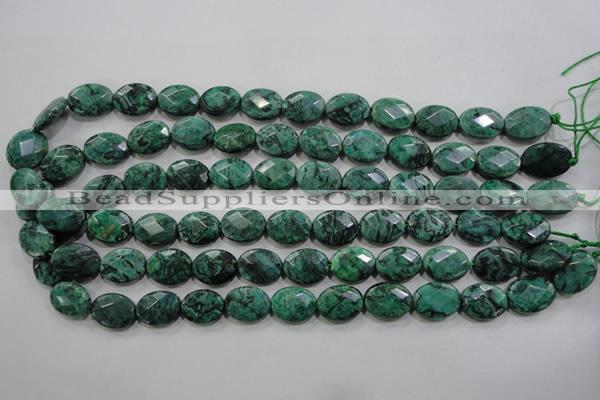 CPT238 15.5 inches 12*16mm faceted oval green picture jasper beads