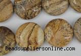 CPT258 15.5 inches 18mm flat round picture jasper beads wholesale