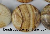 CPT260 15.5 inches 30mm flat round picture jasper beads wholesale