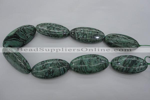 CPT324 15.5 inches 25*50mm oval green picture jasper beads