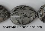 CPT358 15.5 inches 22*30mm flat teardrop grey picture jasper beads