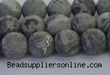 CPT572 15.5 inches 8mm round matte grey picture jasper beads