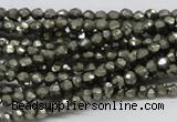 CPY03 16 inches 4mm faceted round pyrite gemstone beads wholesale