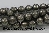 CPY06 16 inches 8mm round pyrite gemstone beads wholesale