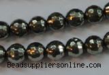 CPY106 15.5 inches 6mm faceted round pyrite gemstone beads wholesale