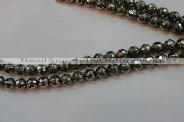 CPY107 15.5 inches 8mm faceted round pyrite gemstone beads wholesale