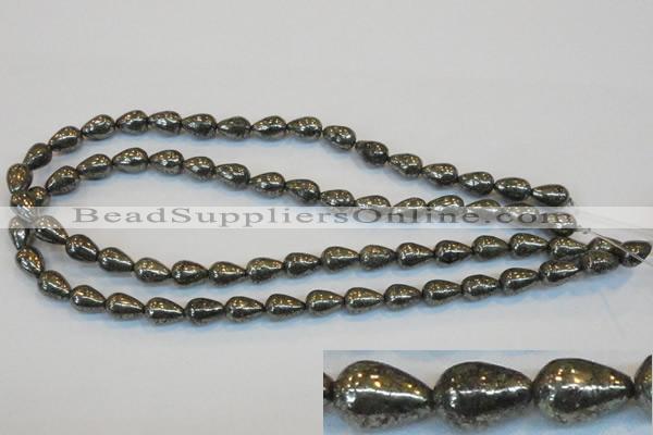 CPY132 15.5 inches 8*12mm teardrop pyrite gemstone beads wholesale