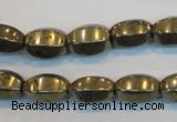 CPY144 15.5 inches 8*14mm rice pyrite gemstone beads wholesale