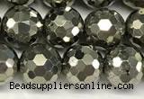 CPY267 15.5 inches 8mm round faceted pyrite gemstone beads