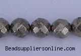 CPY29 16 inches 8mm faceted round pyrite gemstone beads wholesale