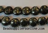 CPY301 15.5 inches 10mm flat round pyrite gemstone beads wholesale