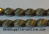 CPY346 15.5 inches 8*12mm twisted rice pyrite gemstone beads wholesale