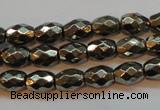 CPY371 15 inches 6*8mm faceted rice pyrite gemstone beads