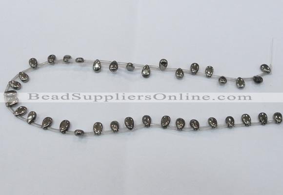 CPY381 Top drilled 6*8mm flat teardrop pyrite gemstone beads