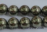 CPY405 15.5 inches 12mm round pyrite gemstone beads wholesale