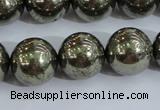 CPY407 15.5 inches 16mm round pyrite gemstone beads wholesale