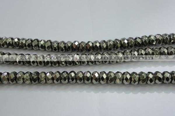 CPY430 15.5 inches 6*10mm faceted rondelle pyrite gemstone beads