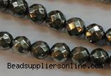 CPY50 16 inches 6mm faceted round pyrite gemstone beads wholesale