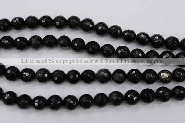 CPY504 15.5 inches 12mm faceted round natural chalcopyrite beads