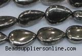 CPY578 15.5 inches 13*18mm flat teardrop pyrite gemstone beads